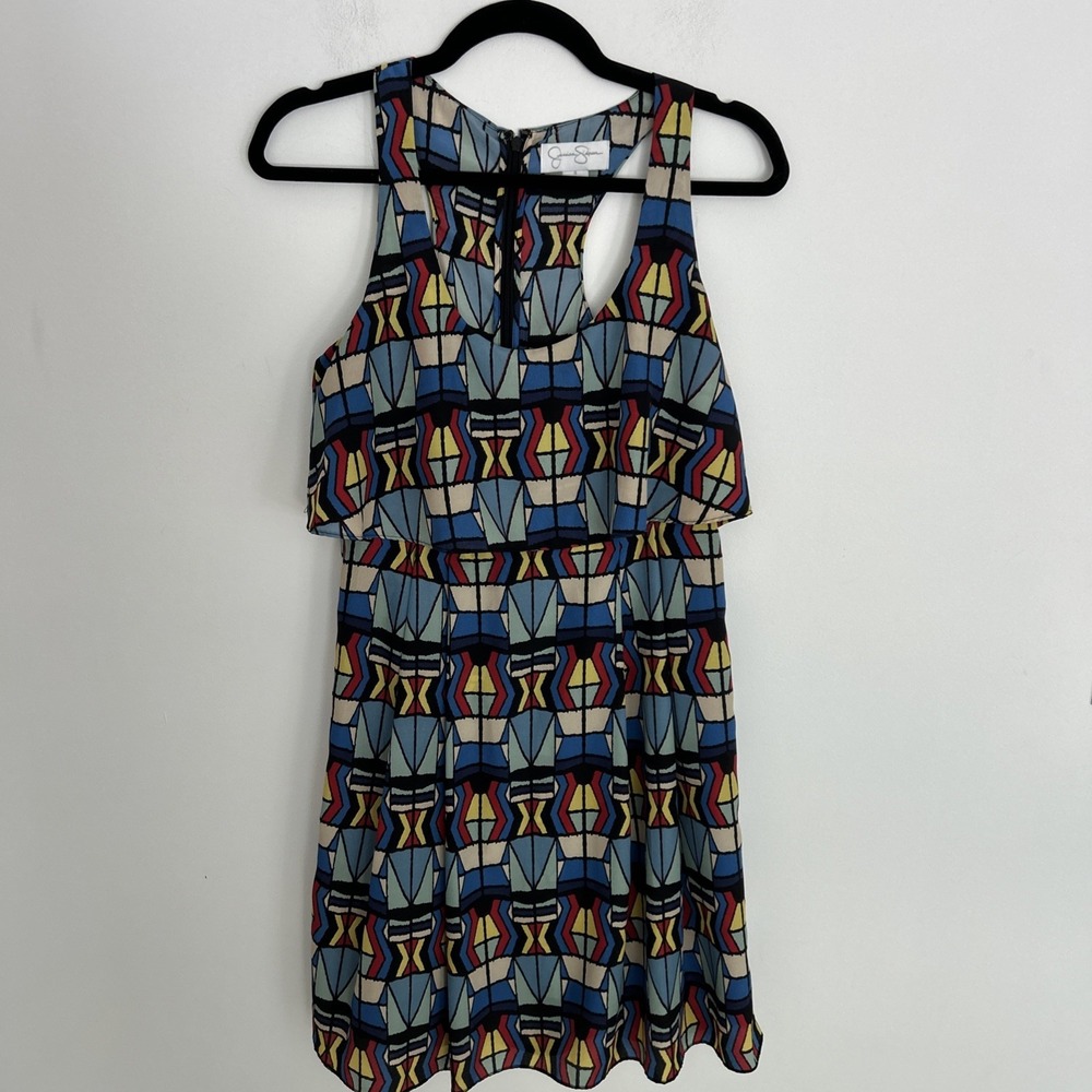 Jessica Simpson Navy Patterned Scoop Neck Racerback Dress Size 4 Sleeveless